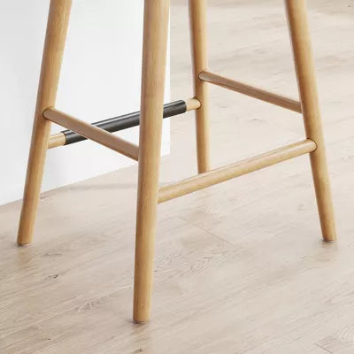 Barker Wood Cushioned Counter Height Barstool Warm Pine/Chestnut: Upholstered Rectangle