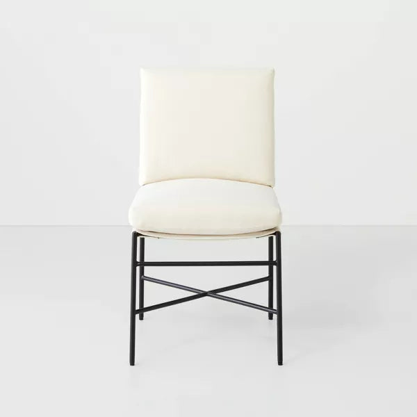 Fabric & Metal Armless Dining Chair - Cream/Black