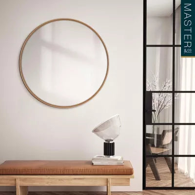 Round Woodgrain Mirror