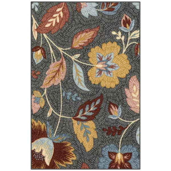 Washable Garden Floral Accent Rug Gray - 2'5" x 3'8"