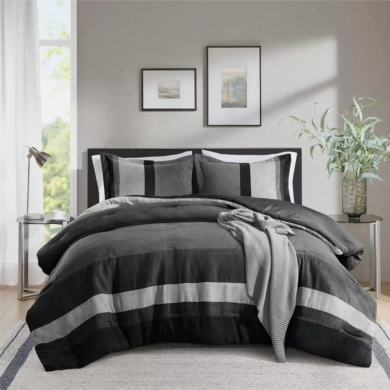 Boulder Striped Microsuede Comforter Mini Set - Full/Queen