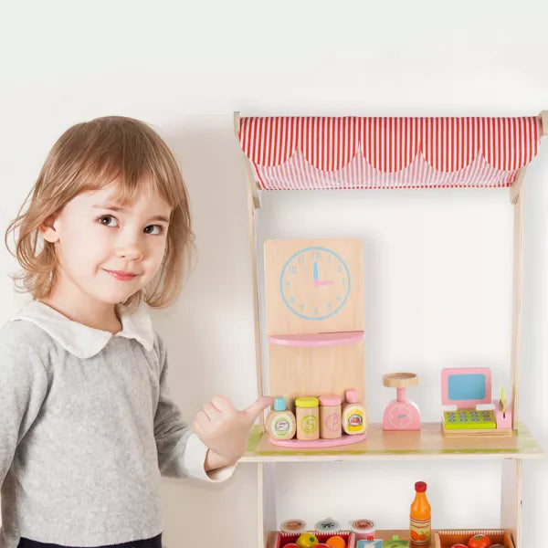Kids Fresh Market Selling Stand - Wooden Grocery Store Playset by Toy Time
