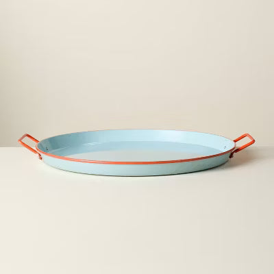 Powder-Coated Metal Oval Serving Tray Blue/Orange