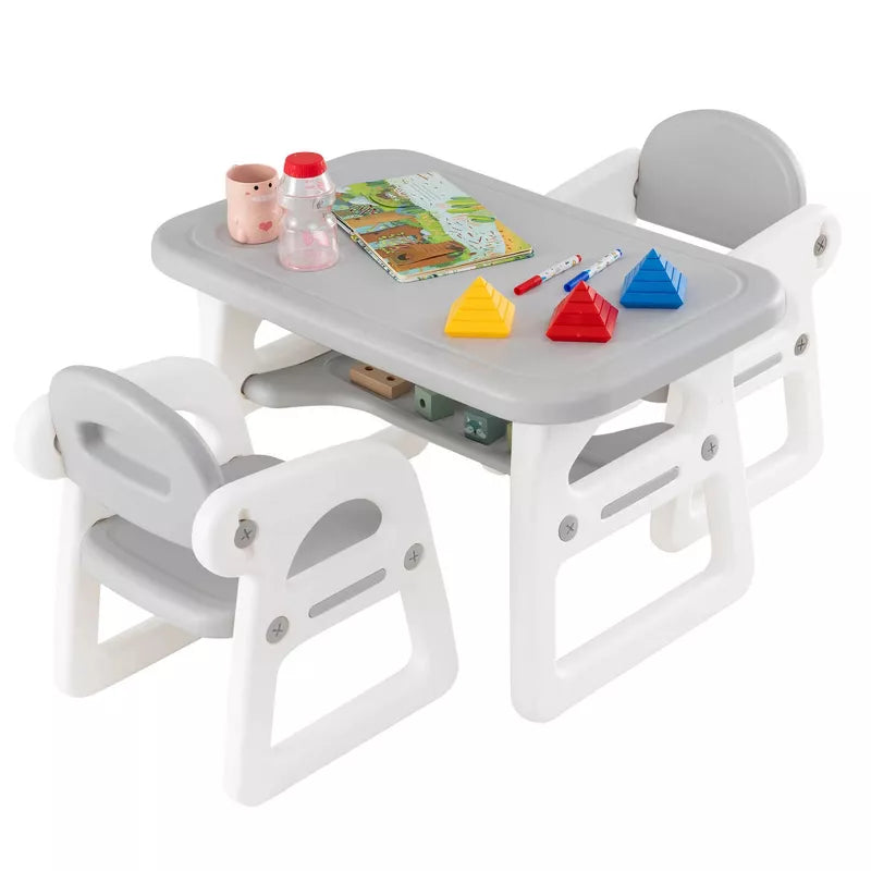 3-Piece Kids Table and Chair Set Toddler Activity Study Desk with Building Blocks