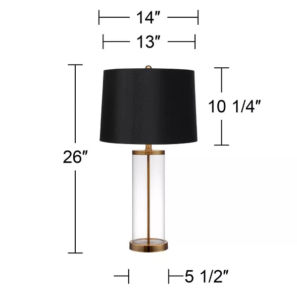 Table Lamp Fillable High Clear Glass Gold Cylinder White Hardback Drum Shade Nightstand