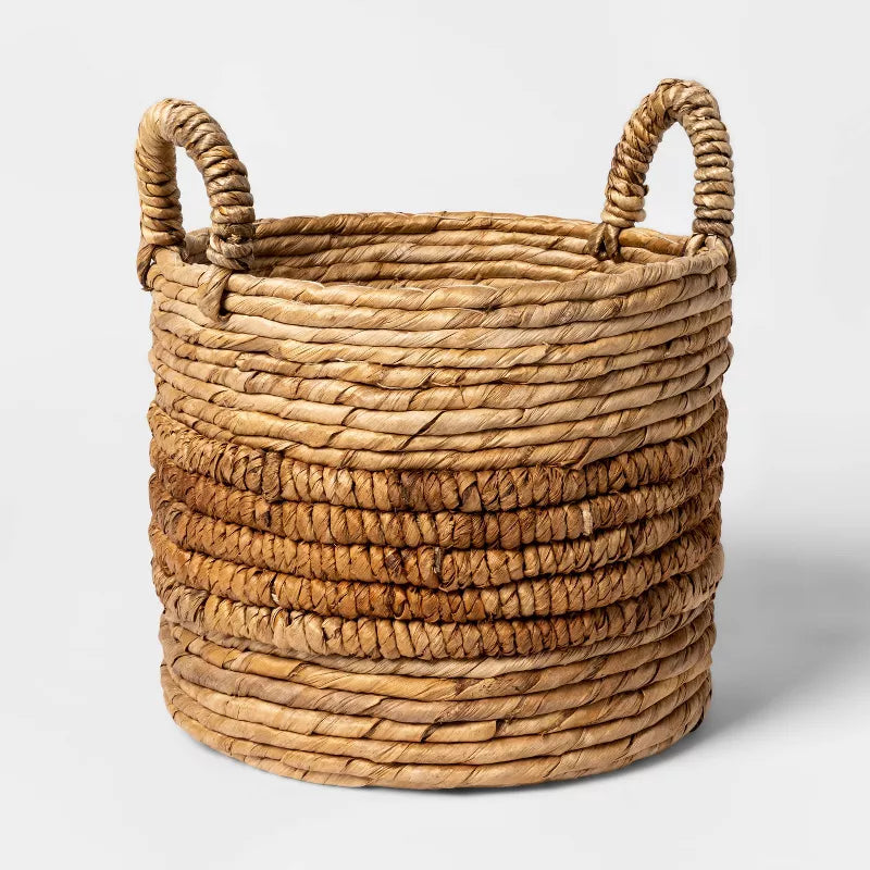 Large Natural Woven Round Basket -  Off-White Decorative Blanket Basket, Abaca, Renewable Material