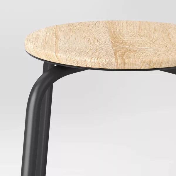 Set of 2 Wood with and Metal Base Backless Counter Height Barstool Stool Natural