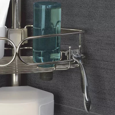 Corner Tension Pole Shower Caddy Stainless Steel -Rustproof Metal Bath Organizer, 4 Shelves