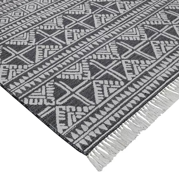 Outdoor Rug Tasseled Charcoal 6'x9'