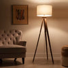 Oak Wood Tripod Floor Lamp Dark Brown