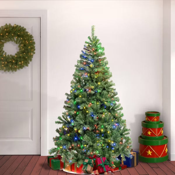 First Traditions Pre-Lit LED Sagamore Artificial Christmas Tree Multicolor Lights