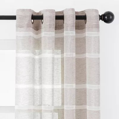 2pk Faux Linen Shimmer Textured Sheer Window Curtain Panels