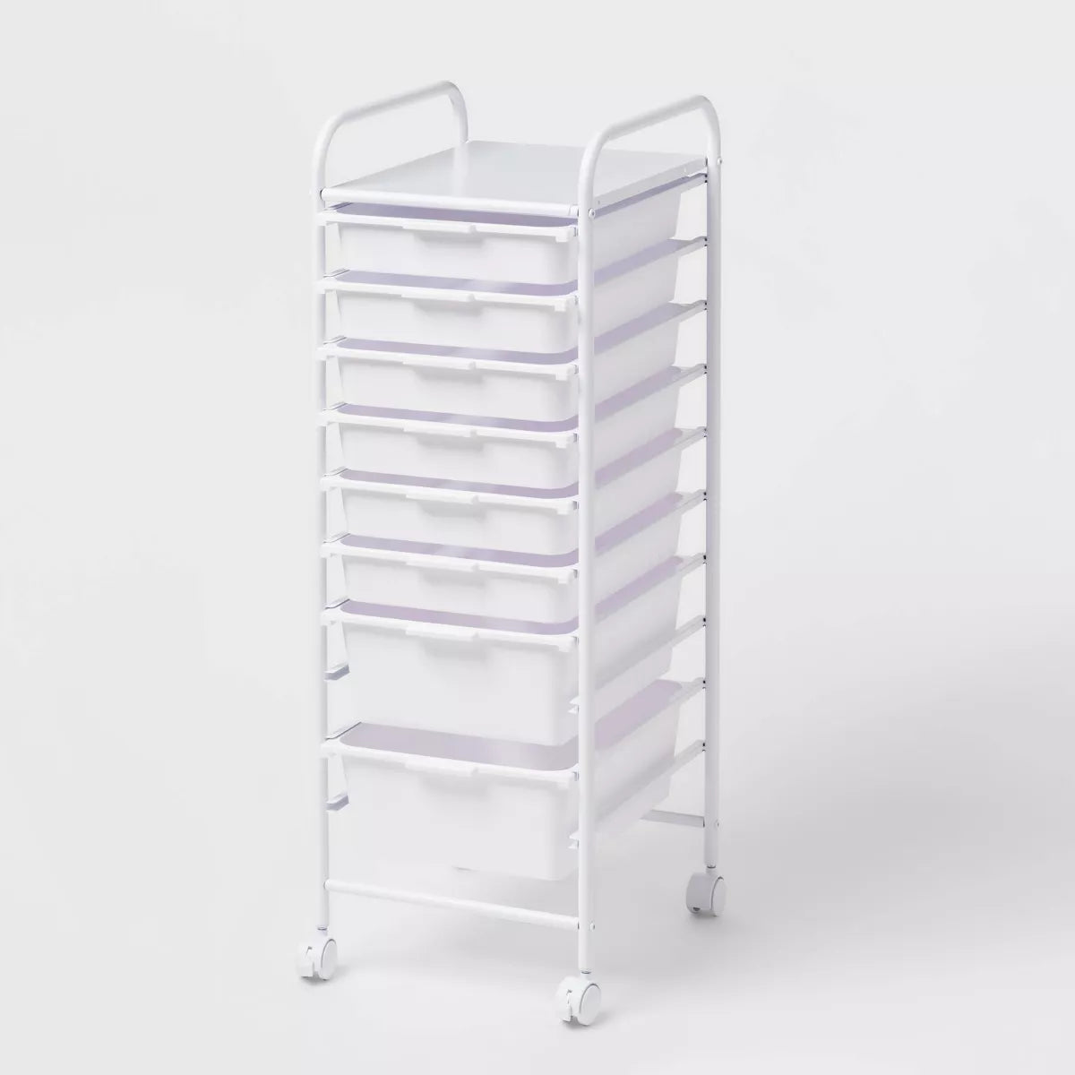 8 Drawer Storage Cart - Rolling Utility Cart, Powder-Coated Steel & Polypropylene, White, School Supplies Storage