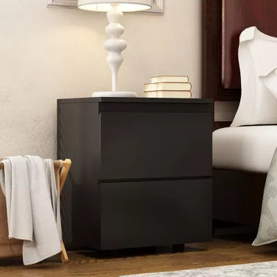 Black Double - Drawer Nightstand Set for Bedroom: Modern - Designed Bedside Dresser