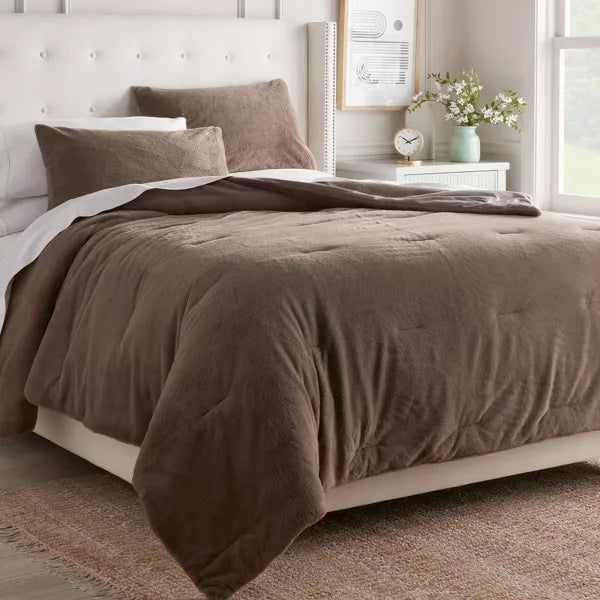 3pc Luxe Faux Fur Comforter and Sham Set - Full/Queen