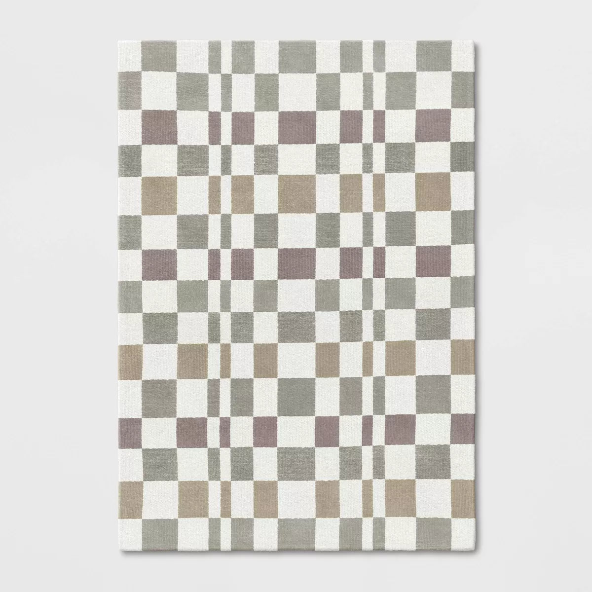 Checkered Woven Flatweave Area Rug White