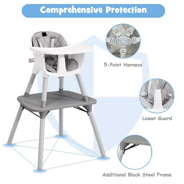 Chair for Babies and Toddlers w/Safety Harness, PU Leather Cushion & Removable Food Tray, Gray