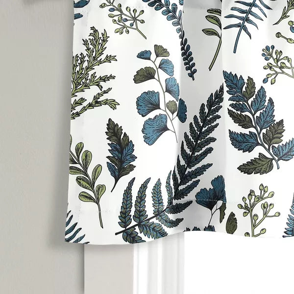 Devonia Allover Light Filtering Valance White/Green - Botanical Leaf Pattern