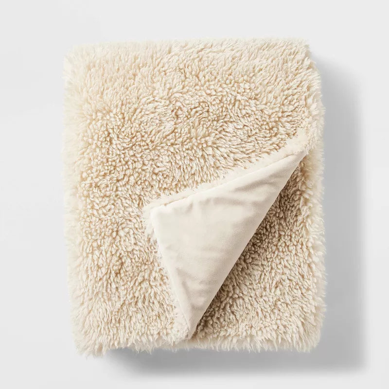 Faux Fur Throw Blanket Ivory - Midweight, Sensory Friendly - Full/Queen