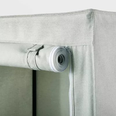 Double Rod Fabric Covered Wardrobe - Steel Frame, 2 Shelves, Gray