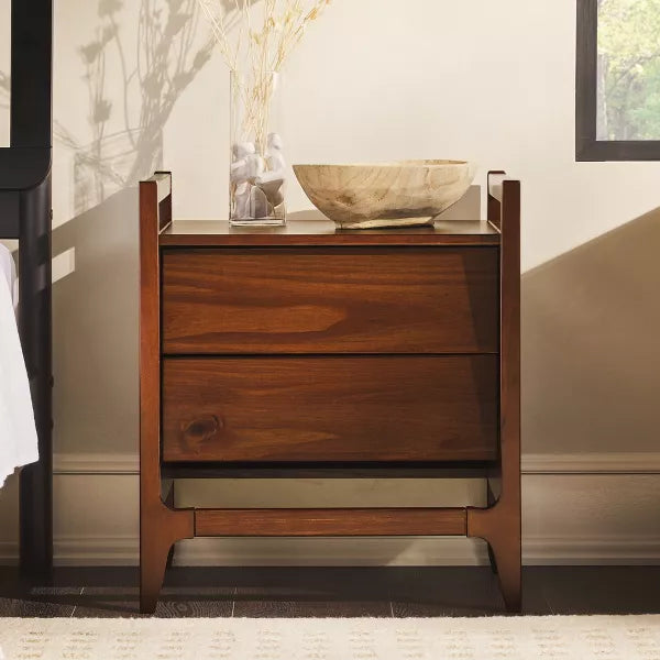 Angled 2 Drawer Solid Wood Nightstand