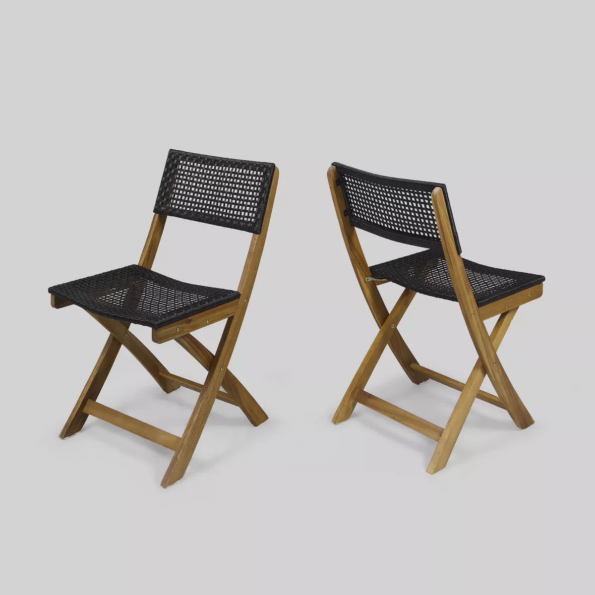 (Set of 2)  Hillside Acacia Wood Foldable Patio Bistro Chairs -Teak SHOWROOM ITEM