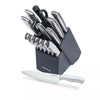 14pc Stainless Steel Knife Block Set: Kitchen Knife Set with Block, Serrated Blades, Hand Wash, Silver