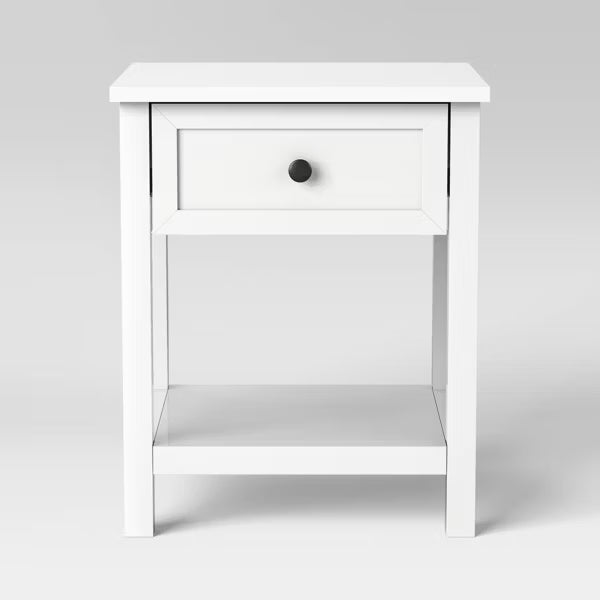 Traditional Side Table with Storage Drawer Classic White