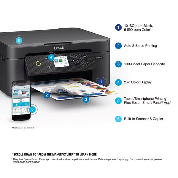 Wireless Color Inkjet All-in-One Printer, Copier, Scanner - Black:  Document Compatible