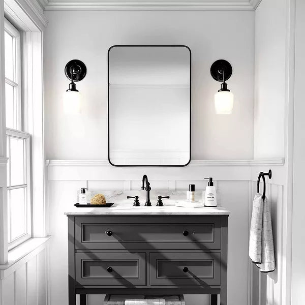 Rectangle Bathroom Mirrors With Rounded Corner, Multipurpose Usage Vanity Makeup Aluminium Framed