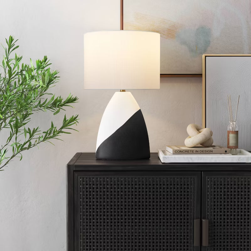 Modern Table Lamp Black/White - Ceramic Base, Linen Shade
