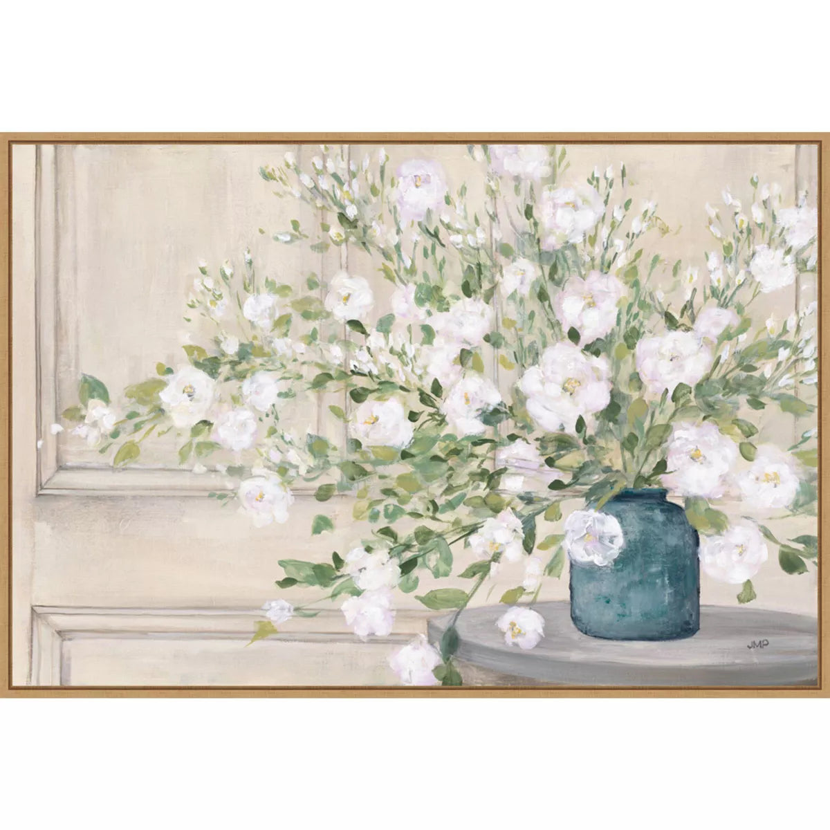 White Bouquet by Julia Purinton: Framed Canvas Print - Modern Botanical Decor