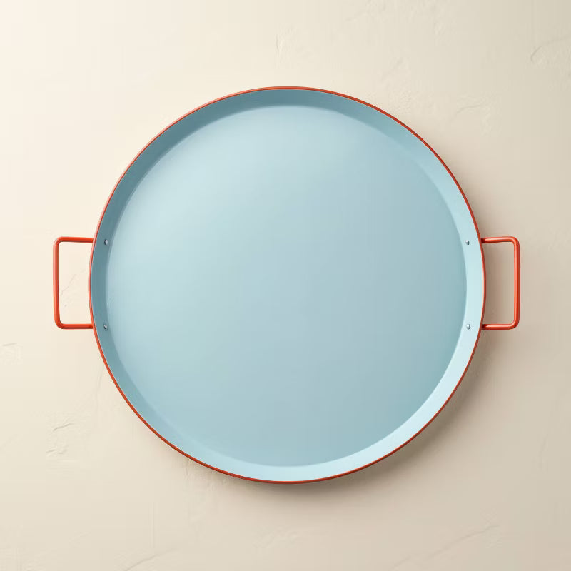 Powder-Coated Metal Oval Serving Tray Blue/Orange
