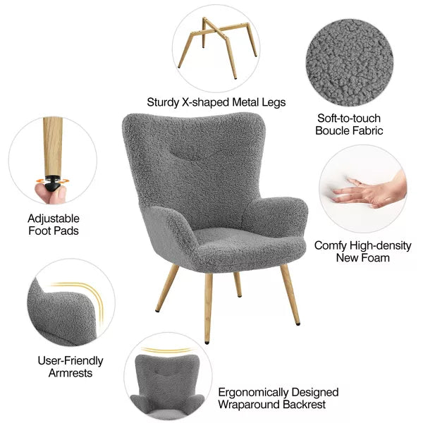 Boucle Accent Chair with Wood-tone Metal Legs