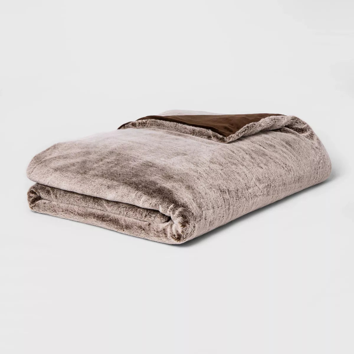 15lbs Faux Fur Weighted Blanket with Removable Cover Brown - Glass Bead Fill, Machine Washable