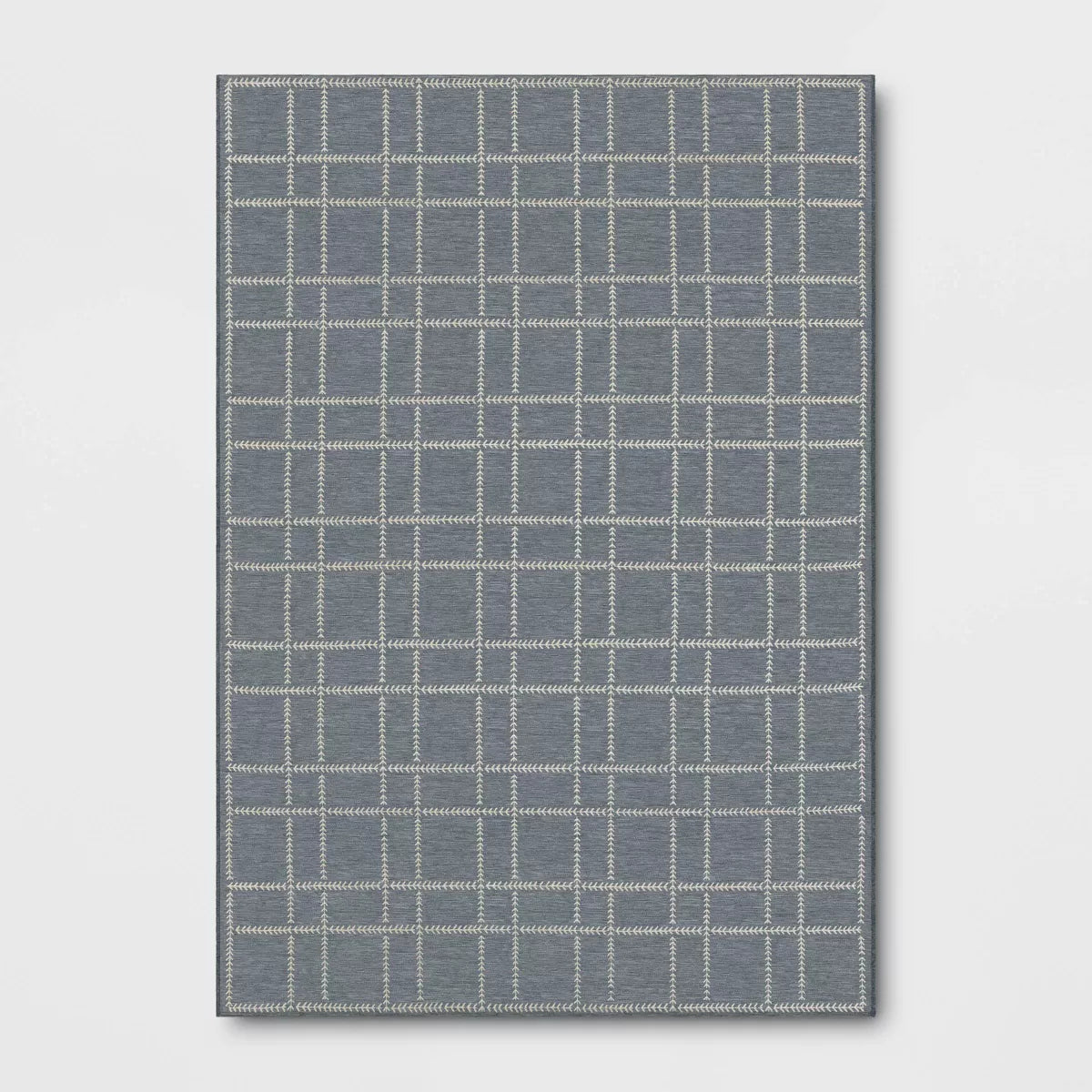 Stitched Grid Woven Outdoor Area Rug Slate Blue 7'x10'