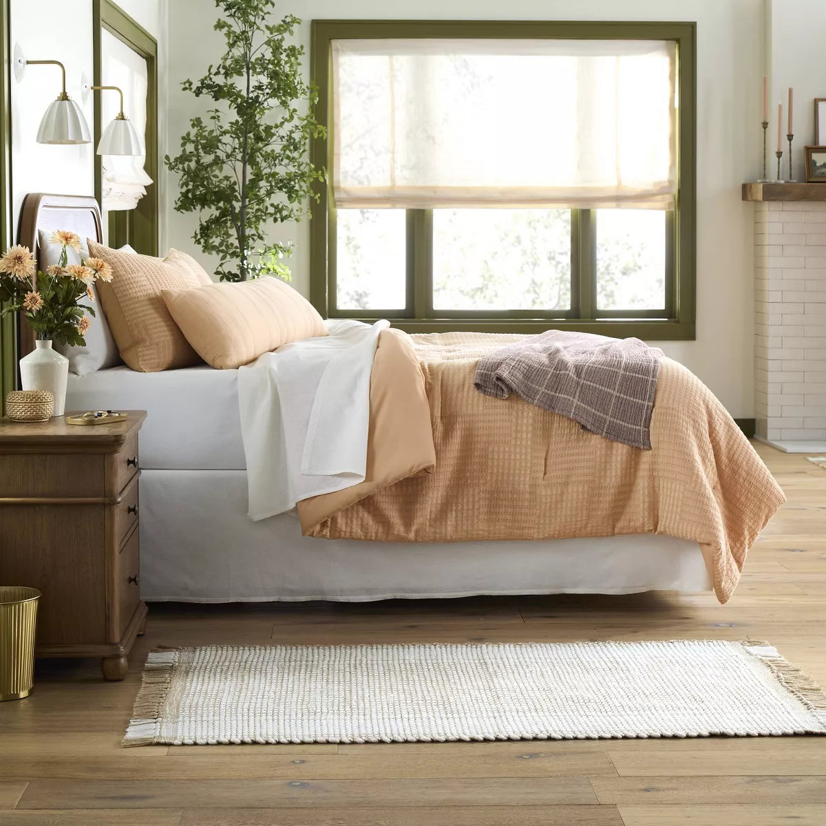 3pc Woven Textured Squares Comforter Bedding Set Blush King