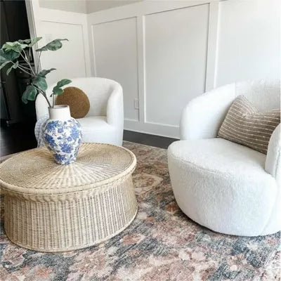 Bella Swivel Barrel Chair,2 Size Soft Touch Upholstered White Teddy Swivel Chair, Armrest 360° Swivel Nursery Chair