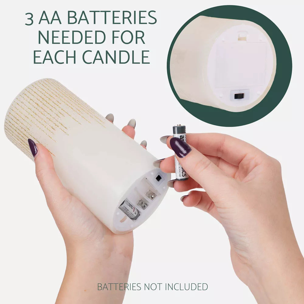 Raindrop Gold Tone Glitter Wax LED Flameless Pillar Candles Set of 3, final cut