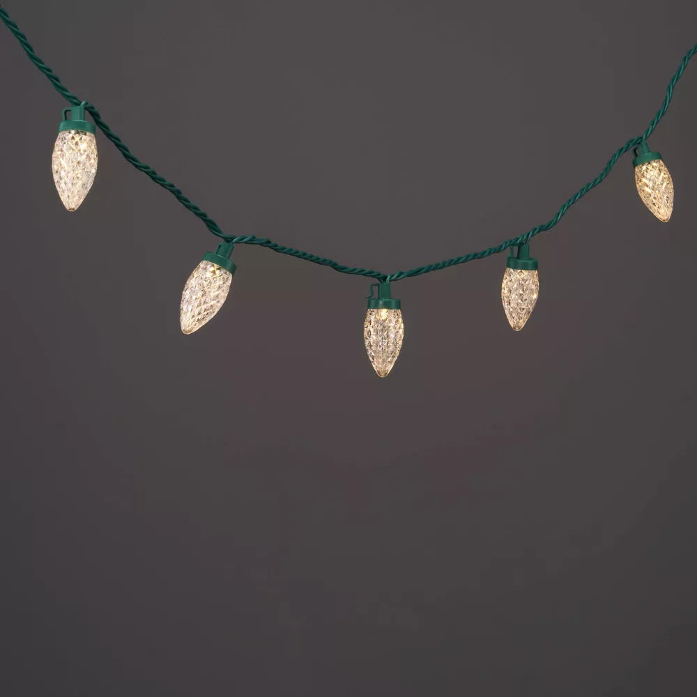25ct LED C9 Faceted Christmas String Lights with Green Wire, Set of 2, final cut