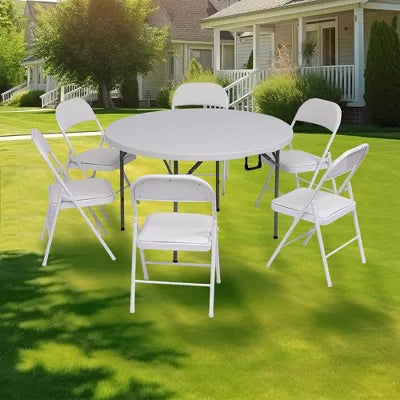 6 Pack Folding Chairs with Padded Seats, Metal Frame with Pu Leather Seat & Back, Capacity 350 lbs, White