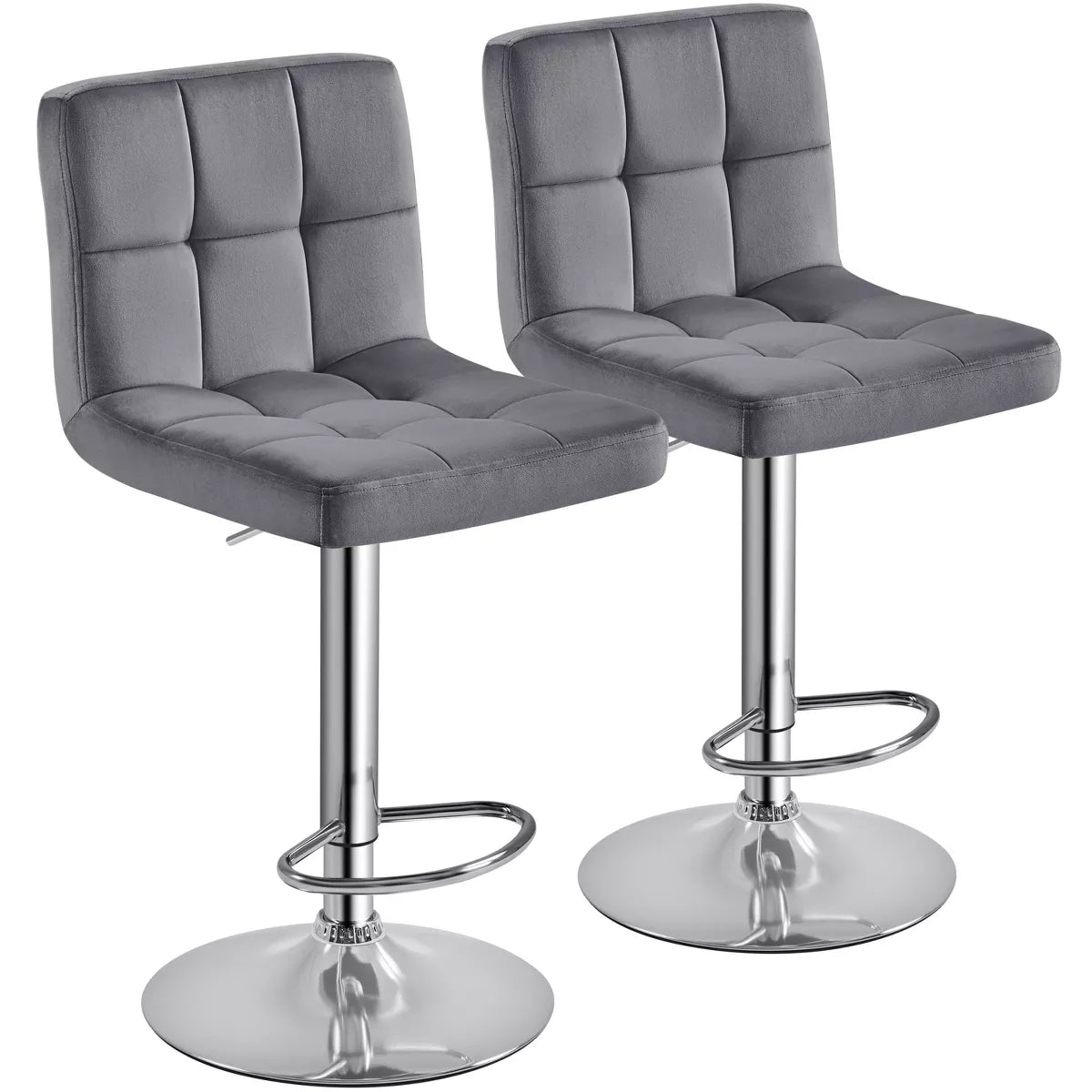 2pcs Adjustable Modern Velvet Swivel Bar Stool with Backrest And Large Pedestal Base