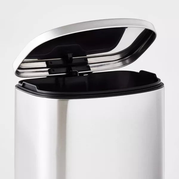 D Shape Step Trash Can - Stainless Steel, 13 Gallon, Kitchen Garbage Can, Smooth Finish, Indoor Use