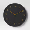 Luxe Wall Clock Black/Brass - Sleek Round Design for Home Decor