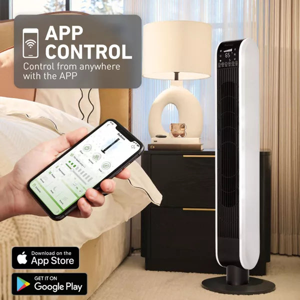 Wi-Fi Tower Oscillating Fan with Clean Breeze
