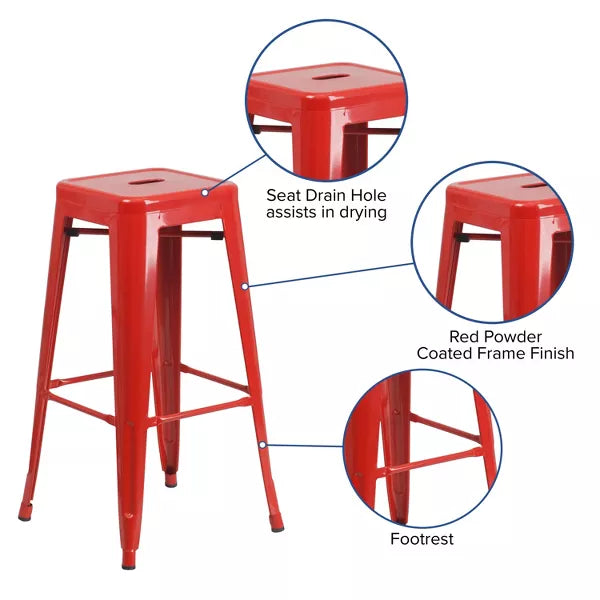 Commercial Grade Backless Metal Indoor-Outdoor Barstool with Square Seat - Set of 2