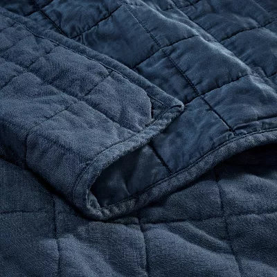 Heavyweight Linen Blend Quilt Dark Mineral Blue - Full/Queen
