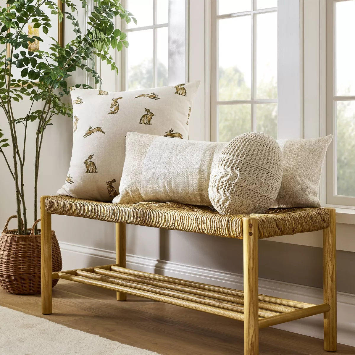 Bench with Woven Frame Light Brown SHOWROOM ITEM