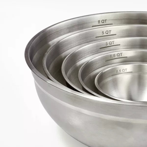 5pc Stainless Steel Non-Slip Mixing Bowls (no lids) Silver