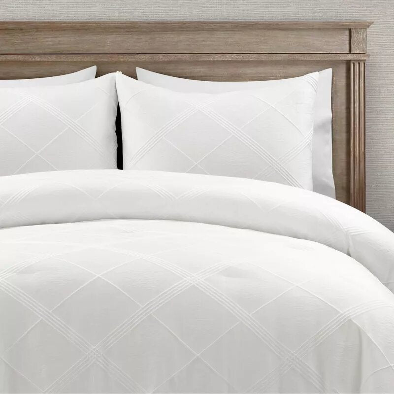 3 Pieces Diamond Geo Gacquar Comforter Bedding Set White - King